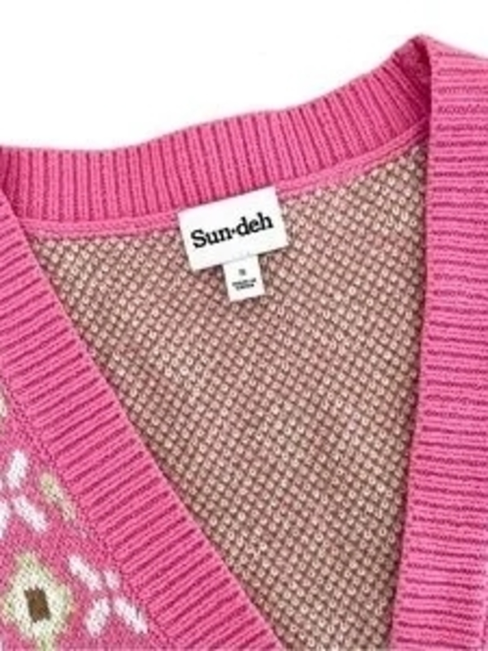 Pink Patterned Button-Up Knit Vest - Picture 4 of 6